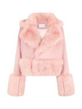 Selkie Angel Delight Cropped Groupie Jacket Pink Faux Fur Trim NWT Large